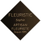 Logo losange marron cuivré Fleuristic Sophie, artisan fleuriste établi depuis 1985.