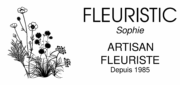 Logo Fleuristic Sophie, artisan fleuriste depuis 1985. Illustrations de fleurs sauvages noires sur blanc.